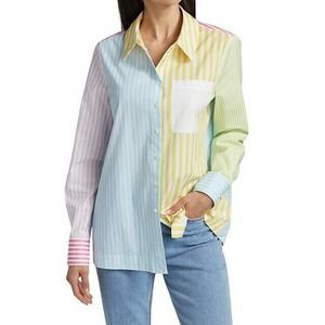 Staud NWOT Women's Martha Mixed Stripe Stretch Cotton Button-up Shirt Size XS